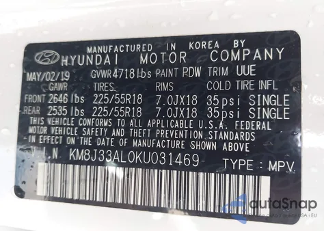 2019 Hyundai Tucson Sel из США, поврежденный, VIN KM8J33AL0KU031469